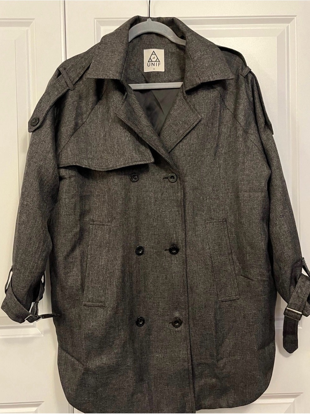 UNIF Charcoal Gray Double-Breasted Trench Coat